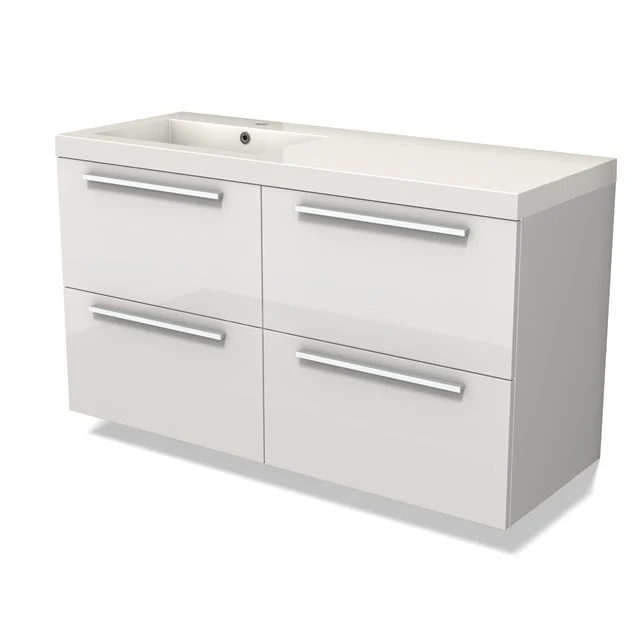 Modulo Vanity units with basin | 120 cm High-gloss white Flat front Mineral marble 4 drawers BMW18-01064