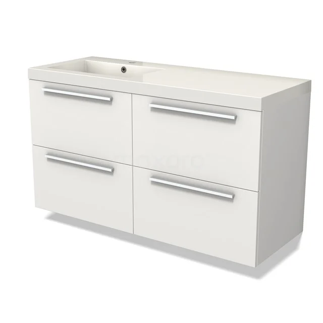 Modulo Vanity units with basin | 120 cm Matte white Flat front Mineral marble 4 drawers BMW18-01067