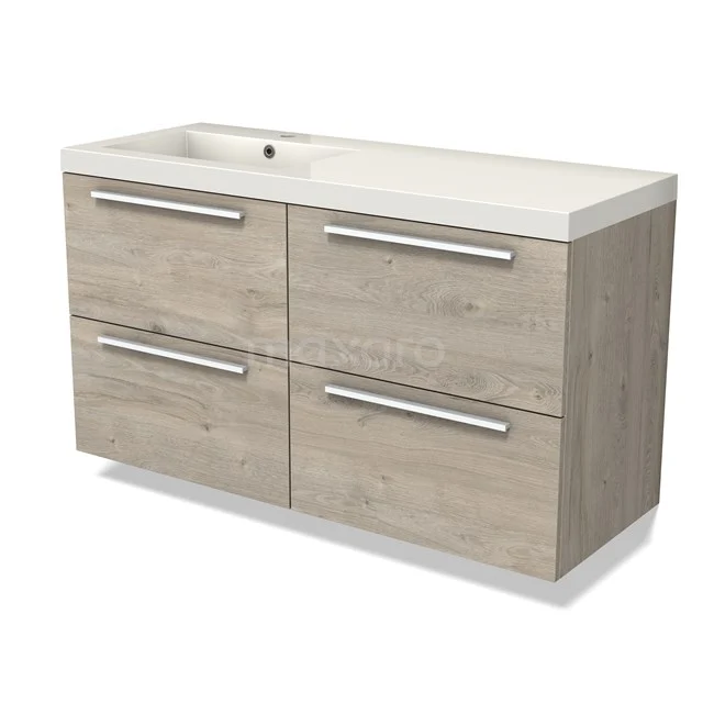 Modulo Vanity units with basin | 120 cm Light grey oak Flat front Mineral marble 4 drawers BMW18-01083
