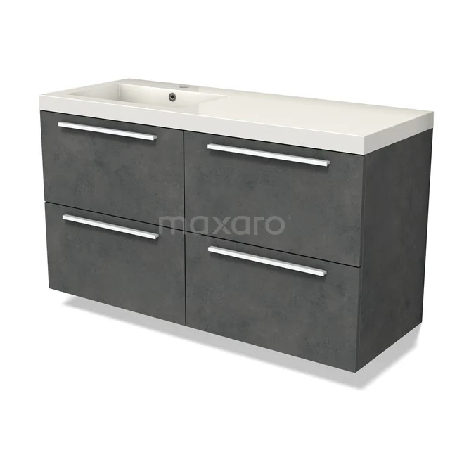 Modulo Vanity units with basin | 120 cm Dark grey concrete Flat front Mineral marble 4 drawers BMW18-01098