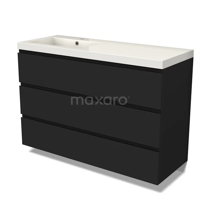 Modulo Vanity units with basin | 120 cm Matte black Handle-less front Mineral marble 3 drawers BMW19-02528