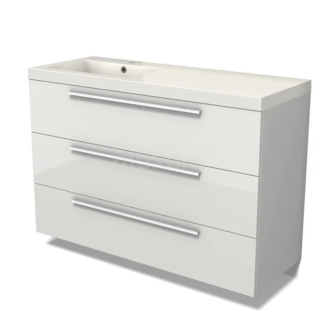 Modulo Vanity units with basin | 120 cm High-gloss white Flat front Mineral marble 3 drawers BMW19-02532
