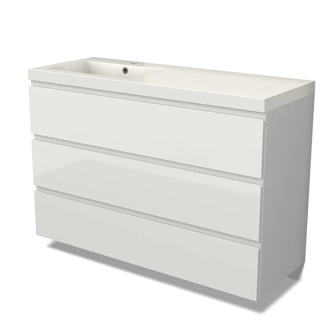 Modulo Vanity units with basin | 120 cm High-gloss white Handle-less front Mineral marble 3 drawers BMW19-02534