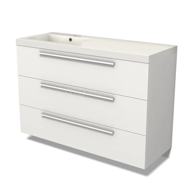 Modulo Vanity units with basin | 120 cm Matte white Flat front Mineral marble 3 drawers BMW19-02535