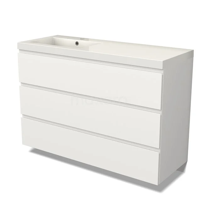Modulo Vanity units with basin | 120 cm Matte white Handle-less front Mineral marble 3 drawers BMW19-02537