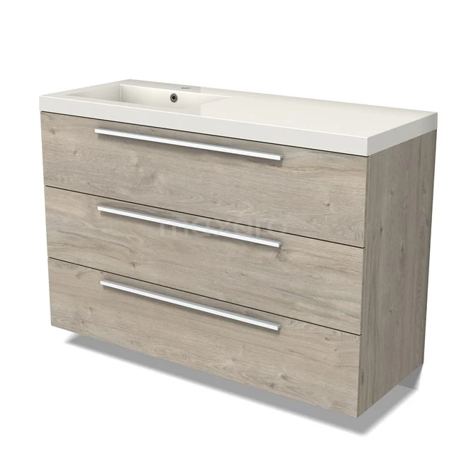 Modulo Vanity units with basin | 120 cm Light grey oak Flat front Mineral marble 3 drawers BMW19-02547