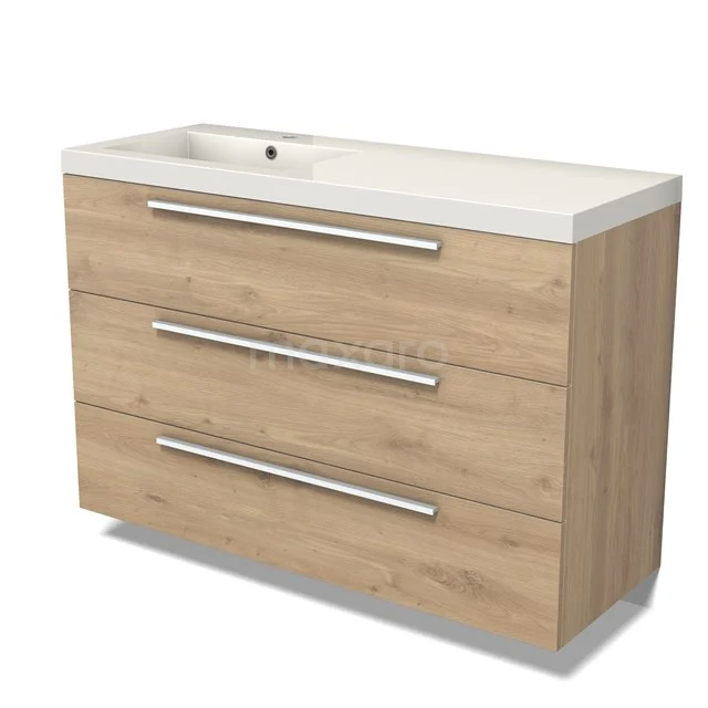 Modulo Vanity units with basin | 120 cm Light brown oak Flat front Mineral marble 3 drawers BMW19-02549
