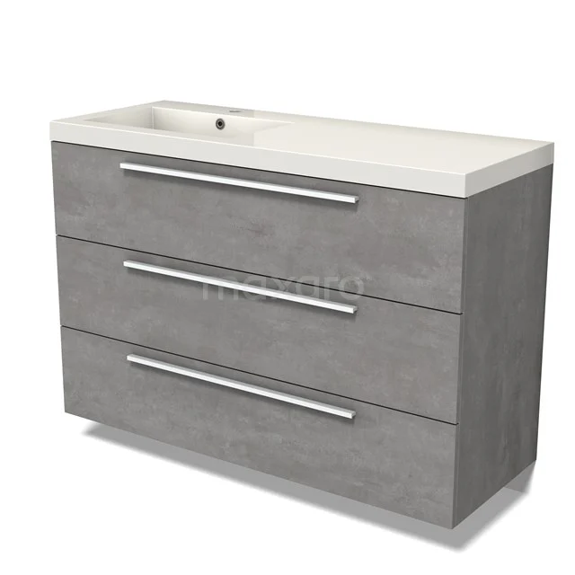 Modulo Vanity units with basin | 120 cm Light grey concrete Flat front Mineral marble 3 drawers BMW19-02560