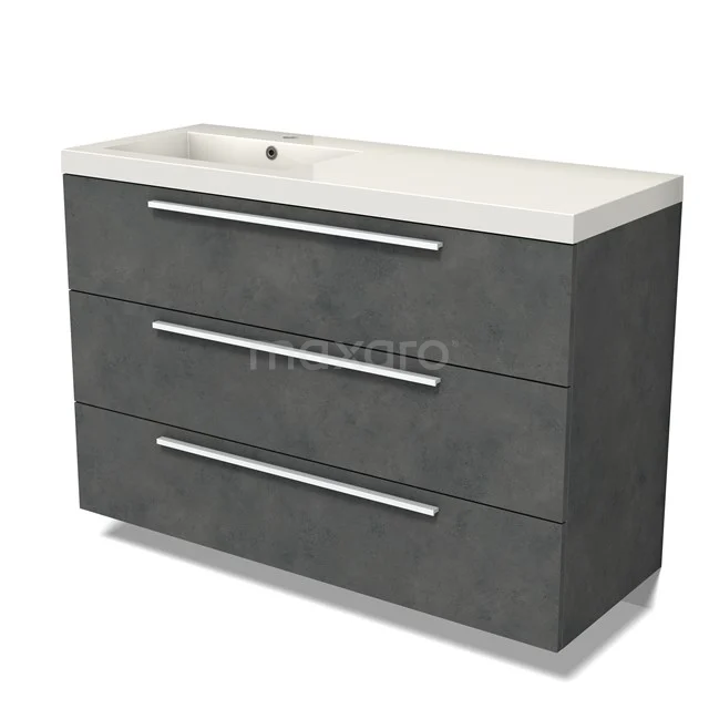 Modulo Vanity units with basin | 120 cm Dark grey concrete Flat front Mineral marble 3 drawers BMW19-02562