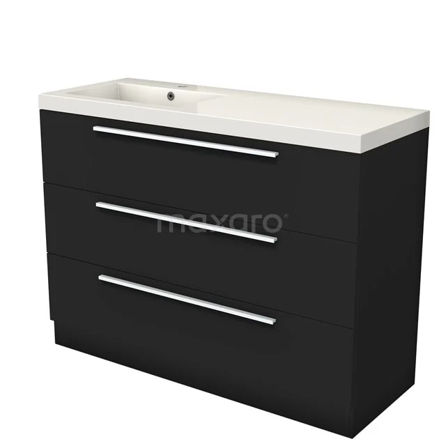 Modulo Vanity units with basin | 120 cm Matte black Flat front Mineral marble 3 standing drawers BMW19S-00600