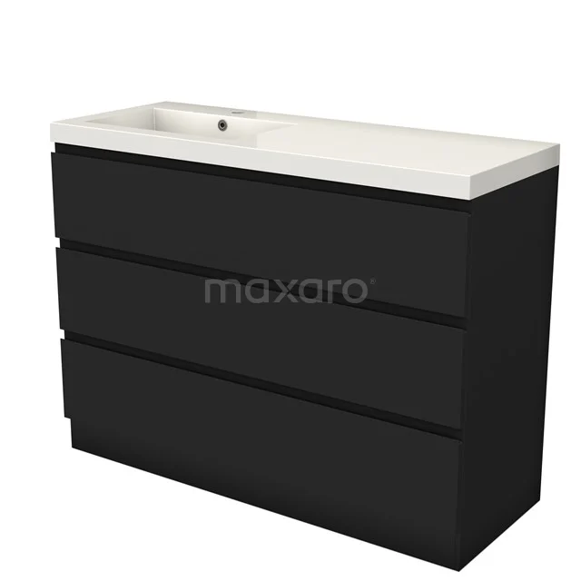 Modulo Vanity units with basin | 120 cm Matte black Handle-less front Mineral marble 3 standing drawers BMW19S-00602