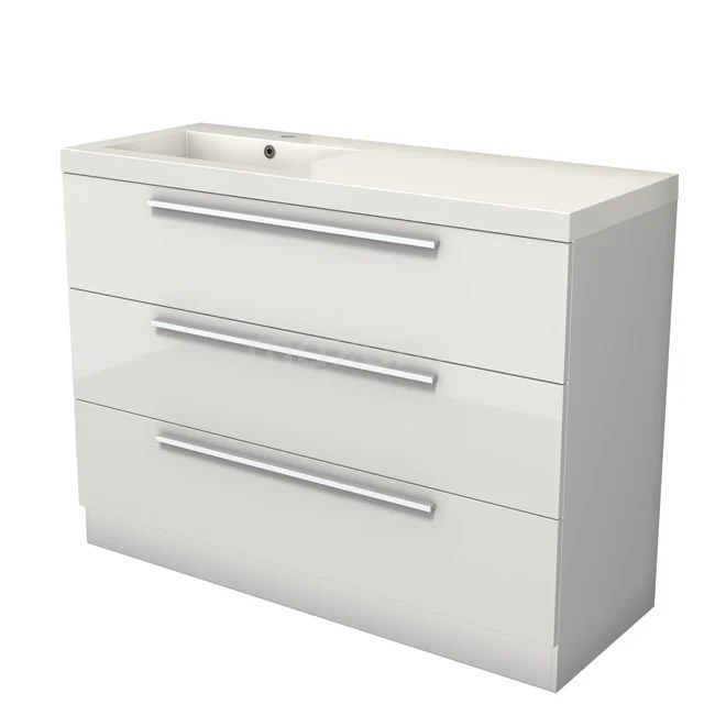 Modulo Vanity units with basin | 120 cm High-gloss white Flat front Mineral marble 3 standing drawers BMW19S-00603