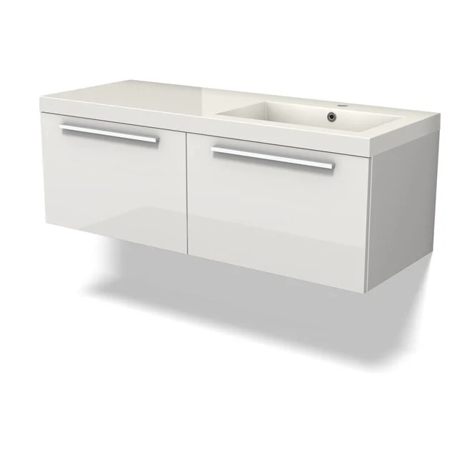 Modulo Vanity units with basin | 120 cm High-gloss white Flat front Mineral marble 2 Side-by-side drawers BMW12-01069