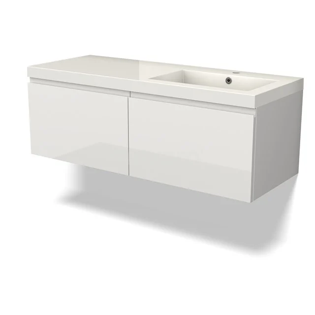Modulo Vanity units with basin | 120 cm High-gloss white Handle-less front Mineral marble 2 Side-by-side drawers BMW12-01071