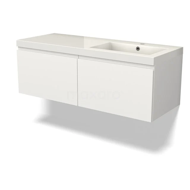 Modulo Bathroom furniture with sink | 120 cm Matte white Handle-less front Mineral marble 2 Side-by-side drawers BMW12-01074