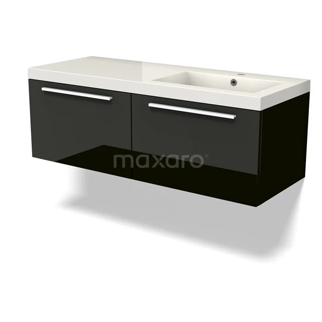 Modulo Waschtische | 120 cm Hochglanz Schwarz Flach front Mineralguss 2 nebeneinanderliegende Schubladen BMW12-01078