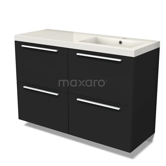 Modulo Vanity units with basin | 120 cm Matte black Flat front Mineral marble 4 high drawers BMW14-00641