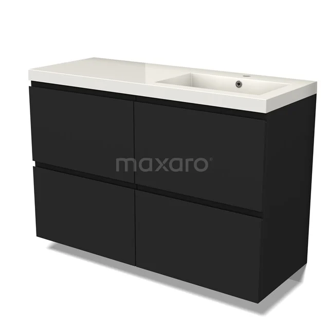 Modulo Waschtische | 120 cm Matt Schwarz Grifflos front Mineralguss 4 hohe Schubladen BMW14-00643