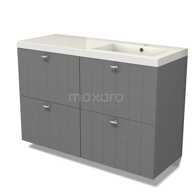 Modulo Vanity units with basin | 120 cm Mid grey Slat front Mineral marble 4 high drawers BMW14-00645