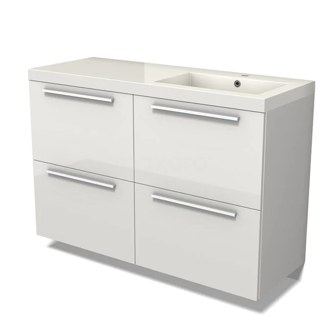 Modulo Vanity units with basin | 120 cm High-gloss white Flat front Mineral marble 4 high drawers BMW14-00647