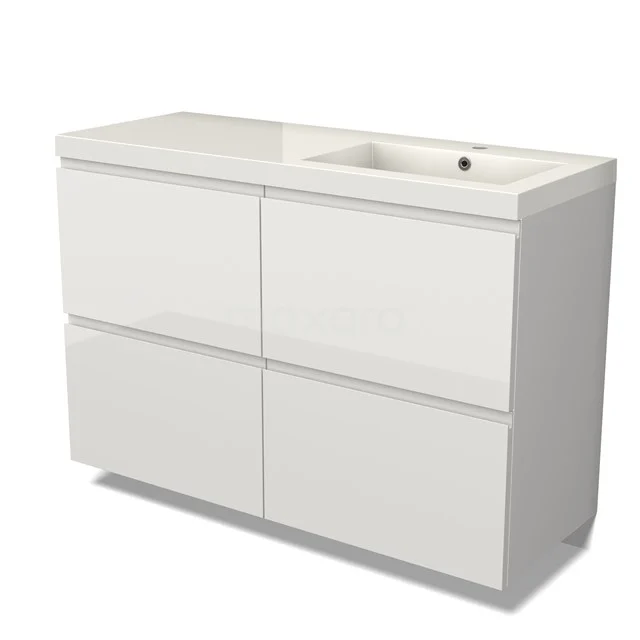 Modulo Waschtische | 120 cm Hochglanz Weiß Grifflos front Mineralguss 4 hohe Schubladen BMW14-00649