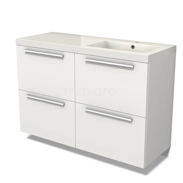 Modulo Vanity units with basin | 120 cm Matte white Flat front Mineral marble 4 high drawers BMW14-00650