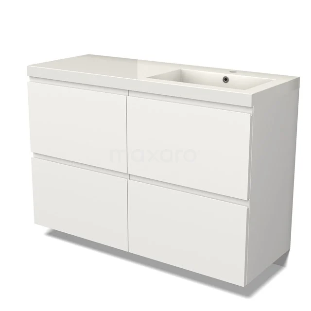 Modulo Vanity units with basin | 120 cm Matte white Handle-less front Mineral marble 4 high drawers BMW14-00652