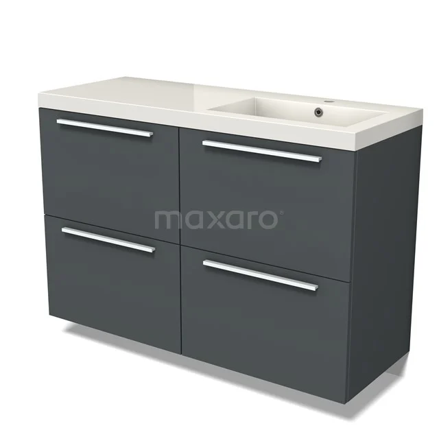 Modulo Vanity units with basin | 120 cm Dark grey Flat front Mineral marble 4 high drawers BMW14-00653