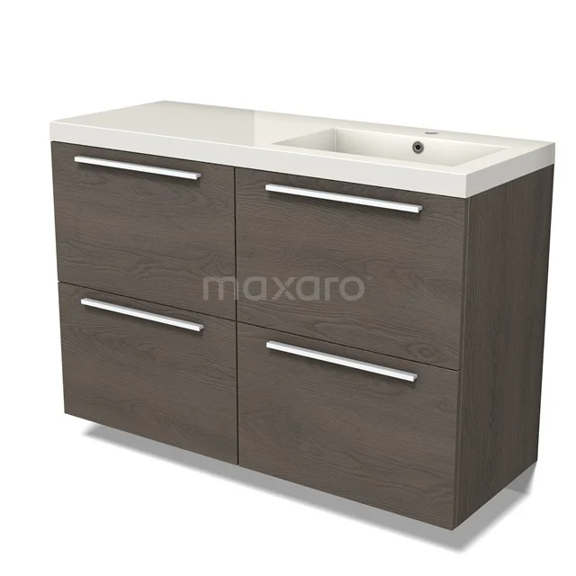 Modulo Vanity units with basin | 120 cm Dark brown oak Flat front Mineral marble 4 high drawers BMW14-00670