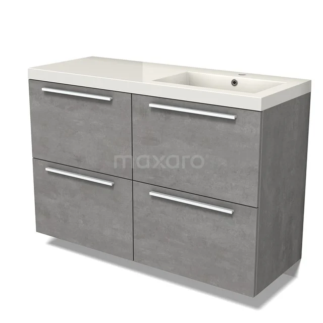 Modulo Vanity units with basin | 120 cm Light grey concrete Flat front Mineral marble 4 high drawers BMW14-00675