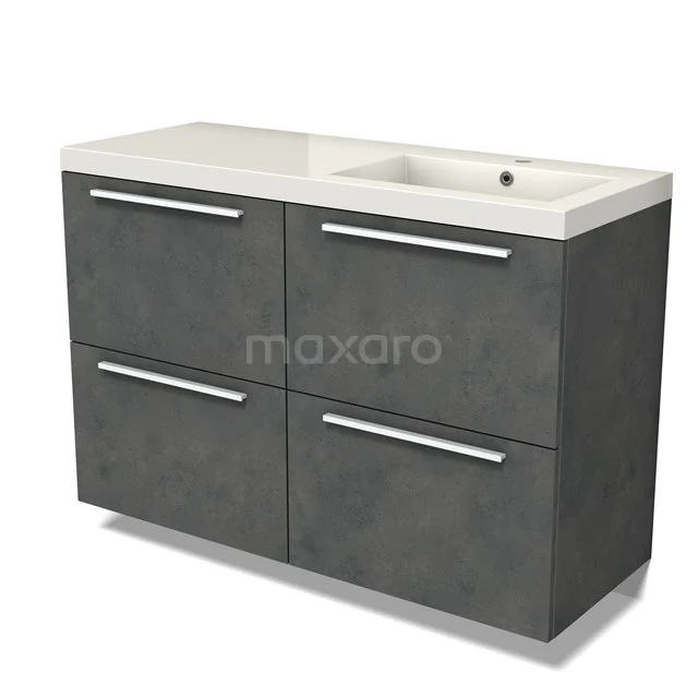 Modulo Vanity units with basin | 120 cm Dark grey concrete Flat front Mineral marble 4 high drawers BMW14-00677