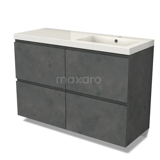 Modulo Vanity units with basin | 120 cm Dark grey concrete Handle-less front Mineral marble 4 high drawers BMW14-00678