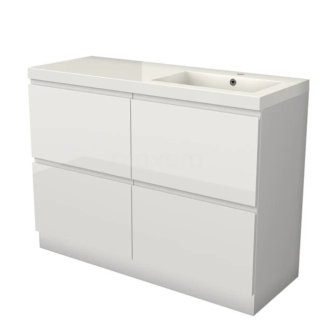 Modulo Vanity units with basin | 120 cm High-gloss white Handle-less front Mineral marble 4 standing high drawers BMW14S-00149