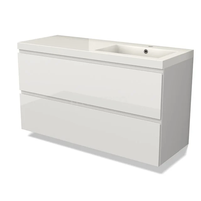 Modulo Vanity units with basin | 120 cm High-gloss white Handle-less front Mineral marble 2 Stacked drawers BMW17-04725