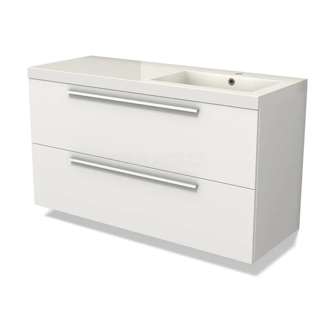 Modulo Bathroom furniture with sink | 120 cm Matte white Flat front Mineral marble 2 Stacked drawers BMW17-04726