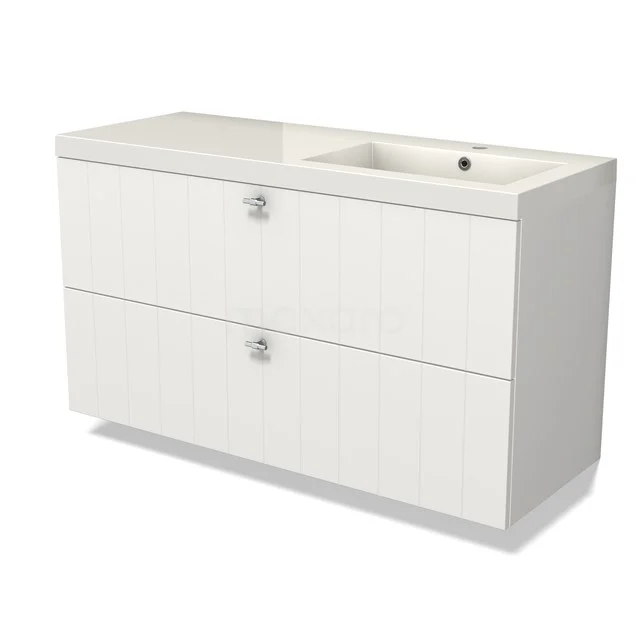 Modulo Vanity units with basin | 120 cm Matte white Slat front Mineral marble 2 Stacked drawers BMW17-04727
