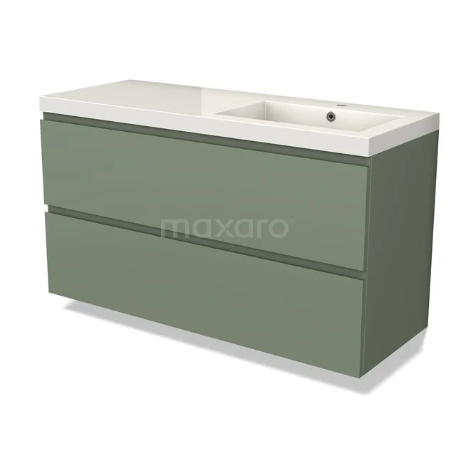 Modulo Vanity units with basin | 120 cm Sage green Handle-less front Mineral marble 2 Stacked drawers BMW17-04736