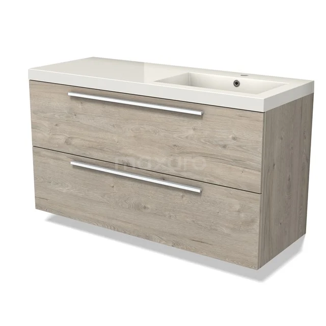 Modulo Bathroom furniture with sink | 120 cm Light grey oak Flat front Mineral marble 2 Stacked drawers BMW17-04742