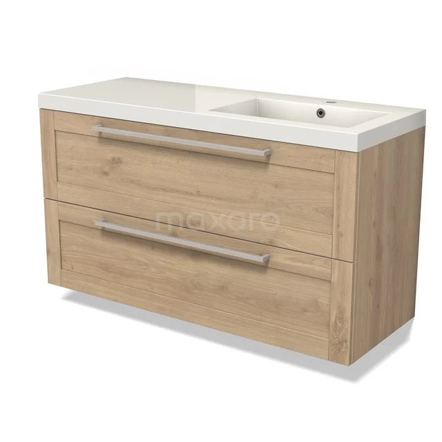 Modulo Vanity units with basin | 120 cm Light brown oak Frame front Mineral marble 2 Stacked drawers BMW17-04745