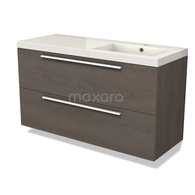 Modulo Vanity units with basin | 120 cm Dark brown oak Flat front Mineral marble 2 Stacked drawers BMW17-04750