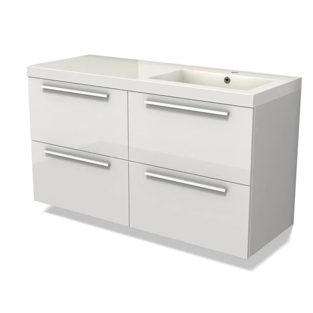 Modulo Vanity units with basin | 120 cm High-gloss white Flat front Mineral marble 4 drawers BMW18-01108