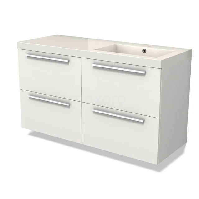 Modulo Vanity units with basin | 120 cm Matte white Flat front Mineral marble 4 drawers BMW18-01111