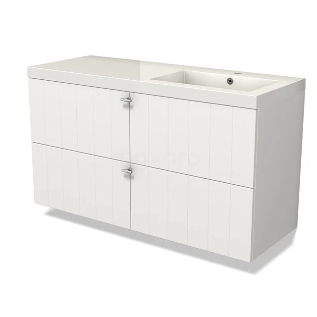 Modulo Vanity units with basin | 120 cm Matte white Slat front Mineral marble 4 drawers BMW18-01112