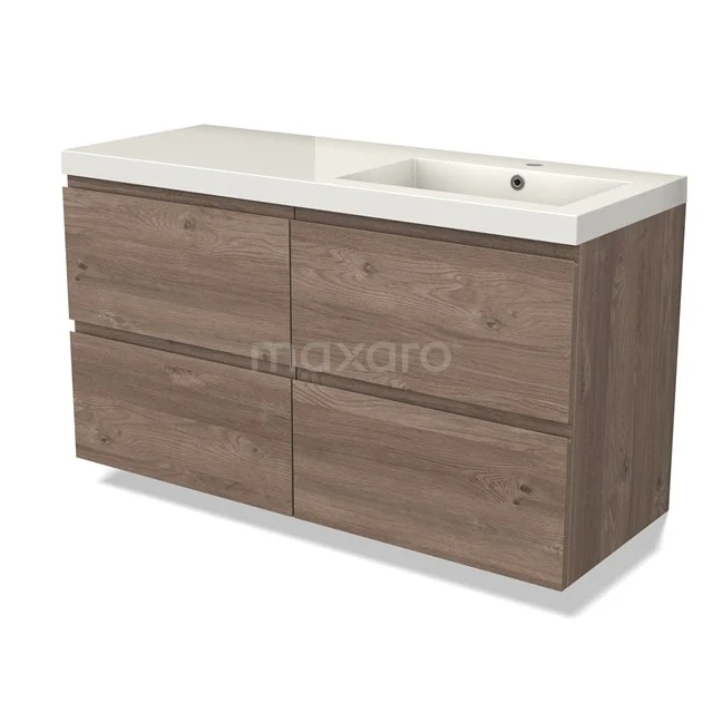 Modulo Vanity units with basin | 120 cm Mid brown oak Handle-less front Mineral marble 4 drawers BMW18-01134