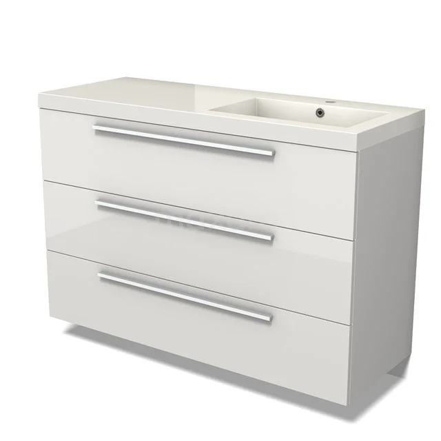 Modulo Vanity units with basin | 120 cm High-gloss white Flat front Mineral marble 3 drawers BMW19-02570