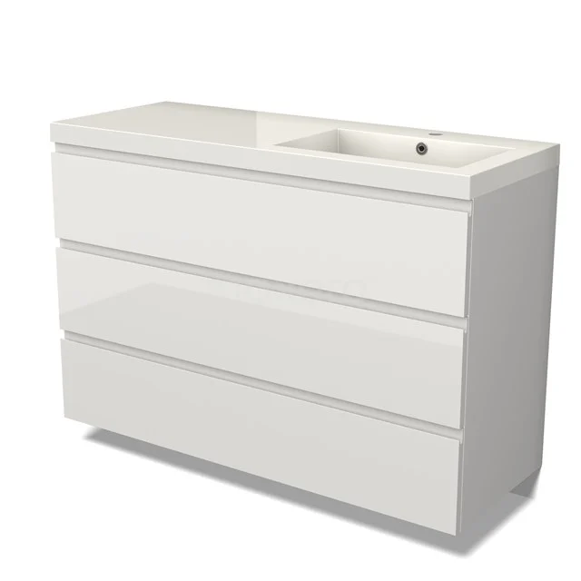 Modulo Vanity units with basin | 120 cm High-gloss white Handle-less front Mineral marble 3 drawers BMW19-02572