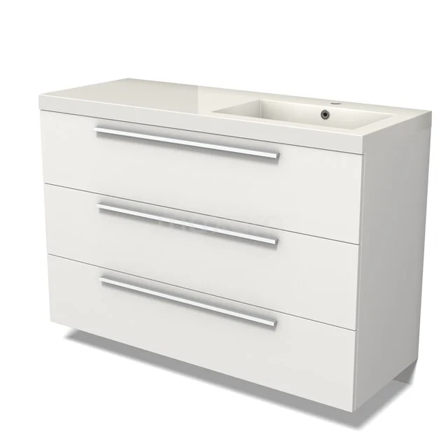 Modulo Vanity units with basin | 120 cm Matte white Flat front Mineral marble 3 drawers BMW19-02573