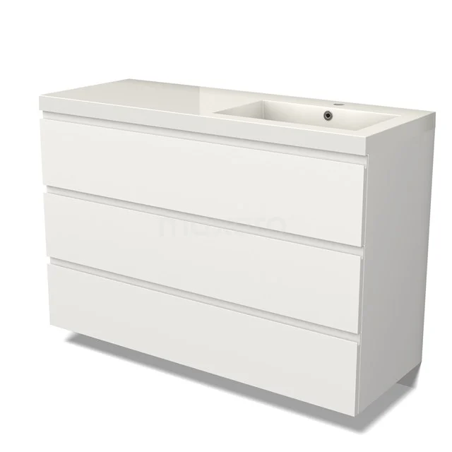 Modulo Vanity units with basin | 120 cm Matte white Handle-less front Mineral marble 3 drawers BMW19-02575