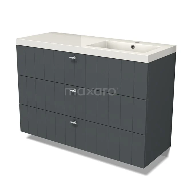 Modulo Vanity units with basin | 120 cm Dark grey Slat front Mineral marble 3 drawers BMW19-02577
