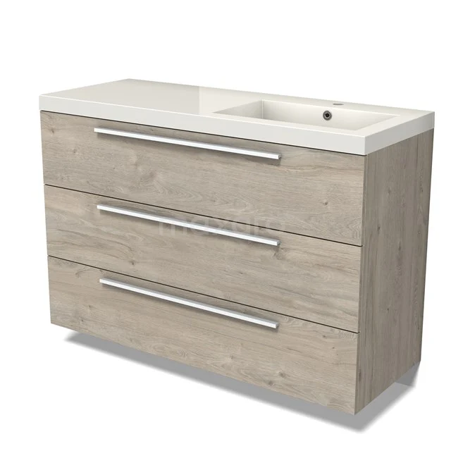 Modulo Vanity units with basin | 120 cm Light grey oak Flat front Mineral marble 3 drawers BMW19-02585